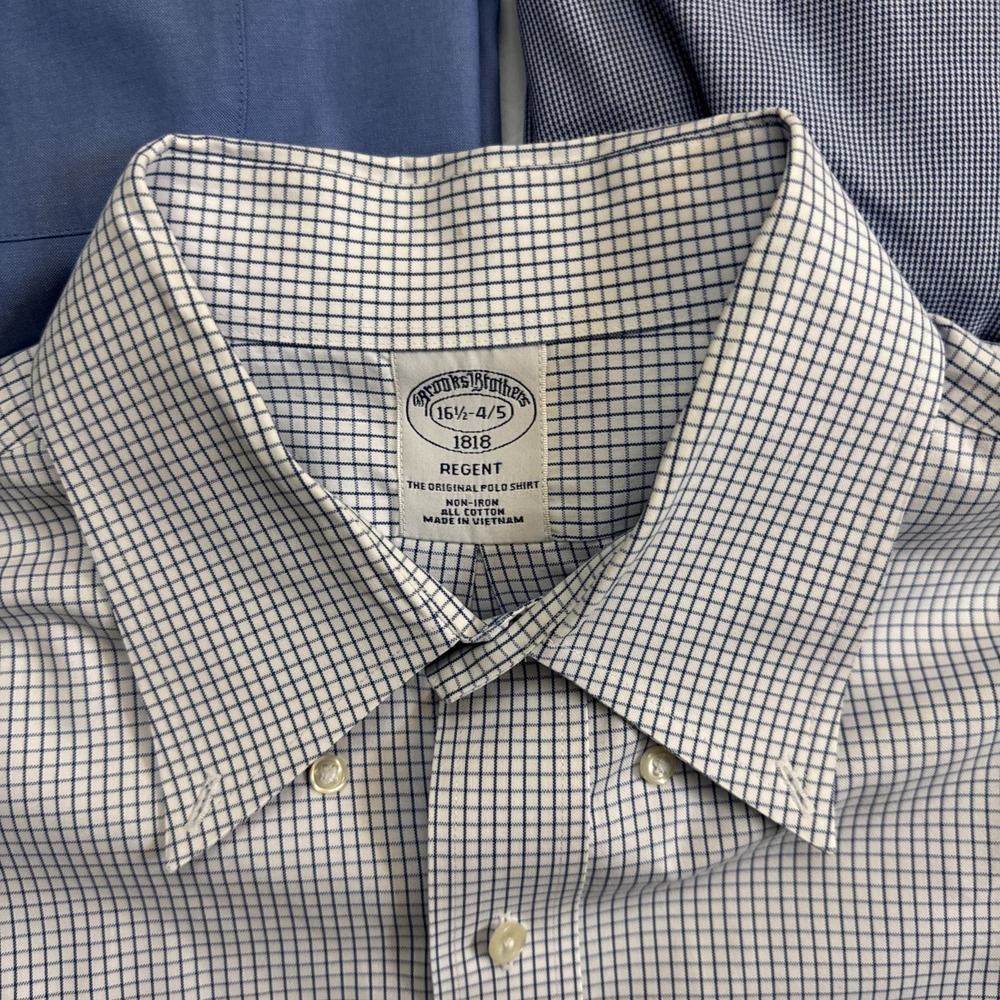 3x Brooks Brothers Regent Mens 16.5-4/5 Large 100% Cotton NON IRON Shirts - Picture 4 of 7